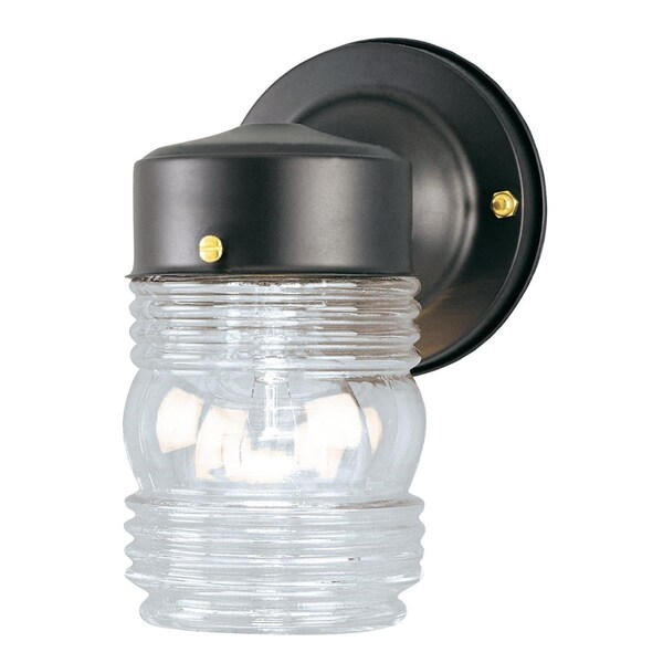 Westinghouse Fixture Wall Outdoor 60W Lantern, Black Steel Clear Jelly Jar Glass 6688500 - main
